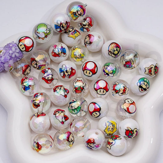 UV Coating Supe Mari Series White Clear Round Acrylic Beads, 16MM, Random Mix