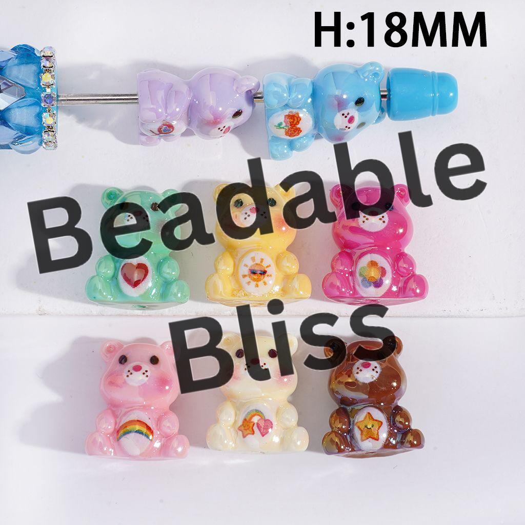 Acrylic Beads UV Coating Rainbow Bear Series, Height 18MM, Random Mix