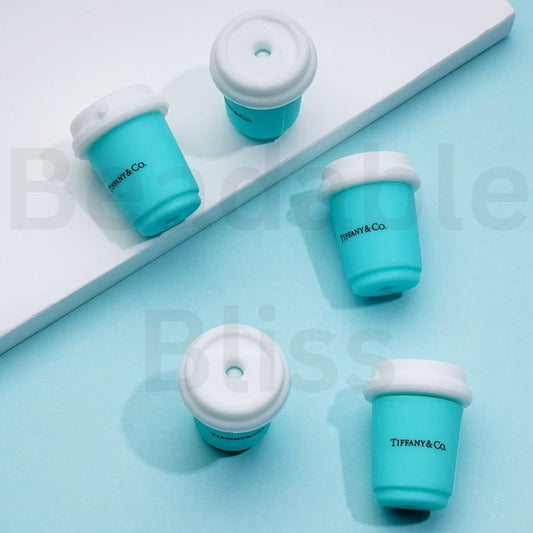 3D Teal Tiffan Coffee Bottle Cup Silicone Focal Beads