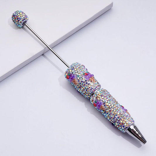 Beadable Clay Pens with Sweet Strawberry Ice Cream Cone Mini AB Rhinestones Covered the Entire Pen
