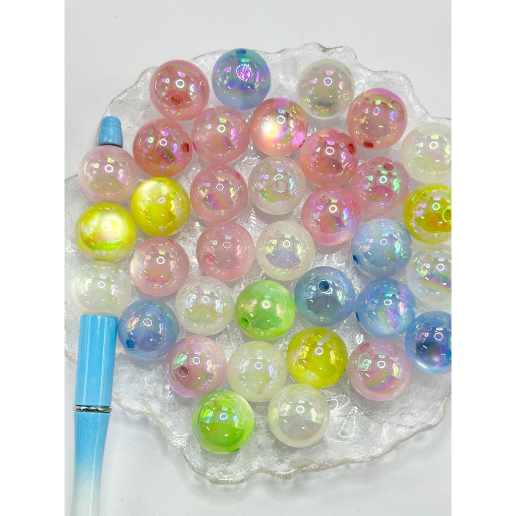 Cat Eye Style UV Finish Glittery Luminous Round Acrylic Beads, Random Mix, 20MM