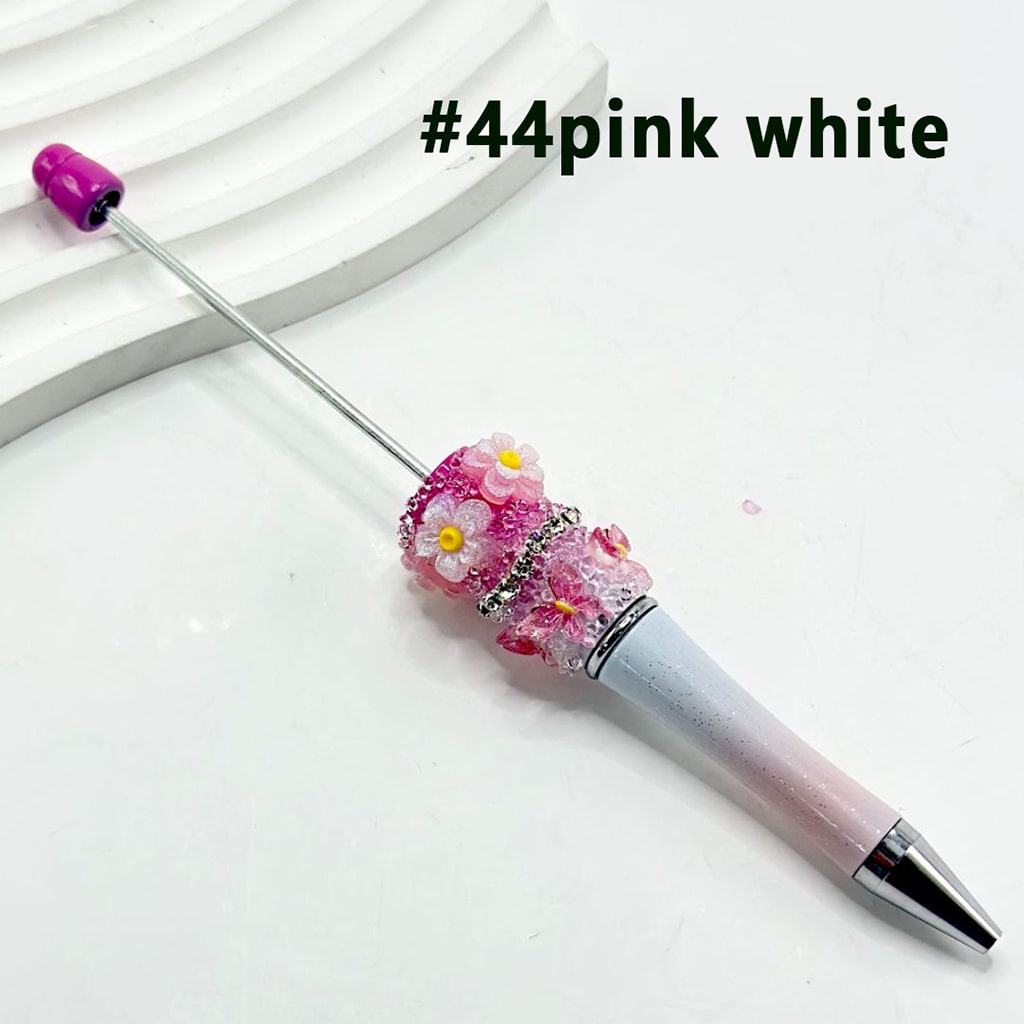 シュガーラップビーズペン（グラデーションカラー、樹脂製小花、蝶、透明ラインストーン付き）
