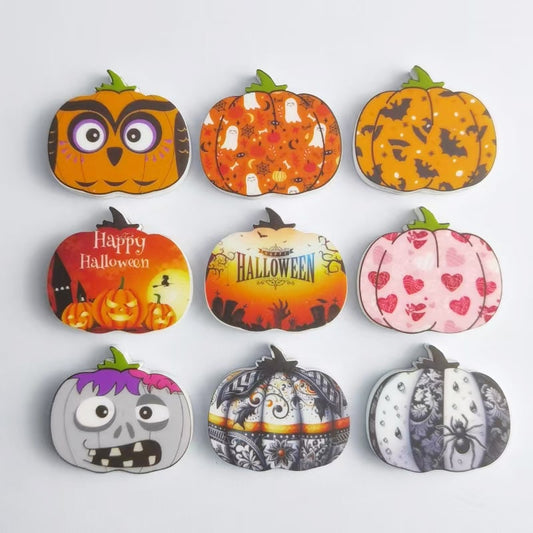 Silicone Focal Beads Halloween Series Cute Orange Pumpkin Ghost Bat Spider, Random Mix