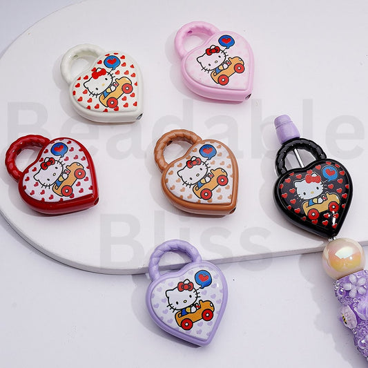 Cute Hell Kitt Topic Heart Shape Hand Bag Acrylic Beads, 39*30MM