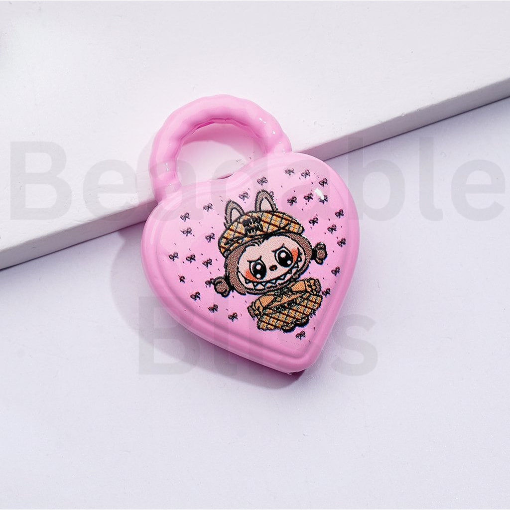 Cute Vivid L-B-B Design Monster Pop Mar Heart Shape Handbag with a Ring Acrylic Beads Pendants, Around 39*30MM