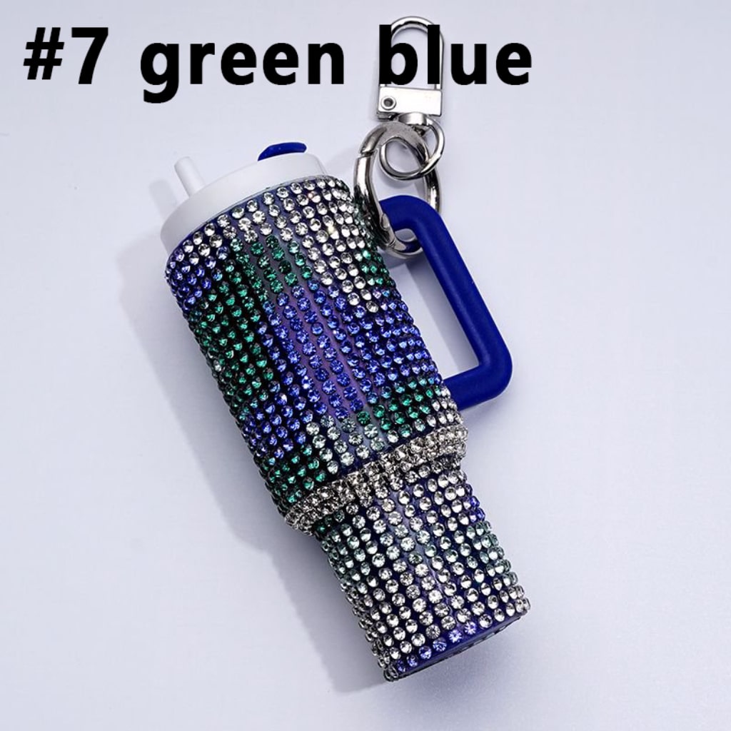 Bling Bling Colorful Rhinestones Mini Tumbler Chapstick Holder, Stanley Keychain Chapstick Holder, Size 10*5*3cm