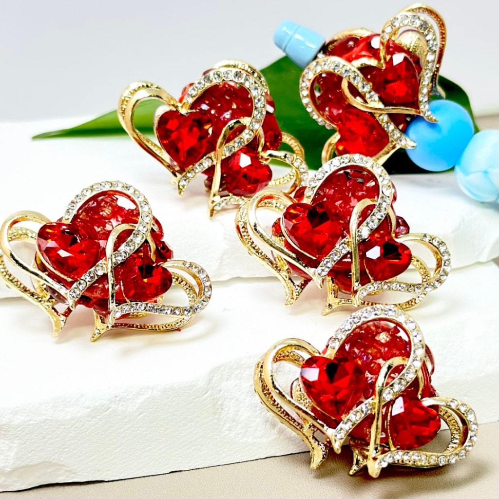 Bling Bling Fancy Gold Alloy Heart Frame with Clear Rhinestones Red He ...