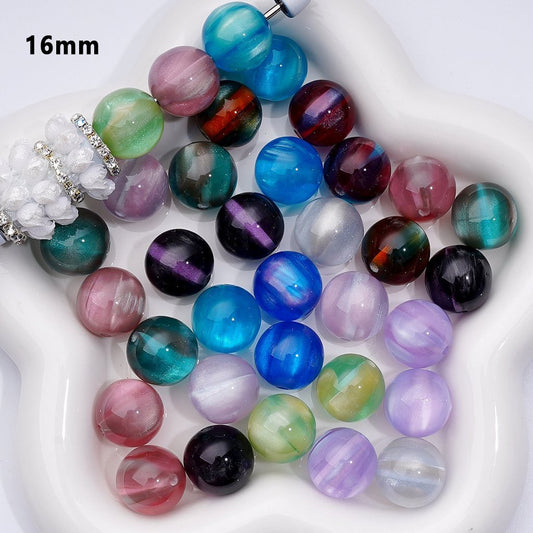 Multi-Color Laser Effect Cat Eye Style Round Acrylic Beads, 16MM