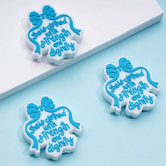 She is Clothed with Strength and Dignity Blue Bows Silicone Focal Beads