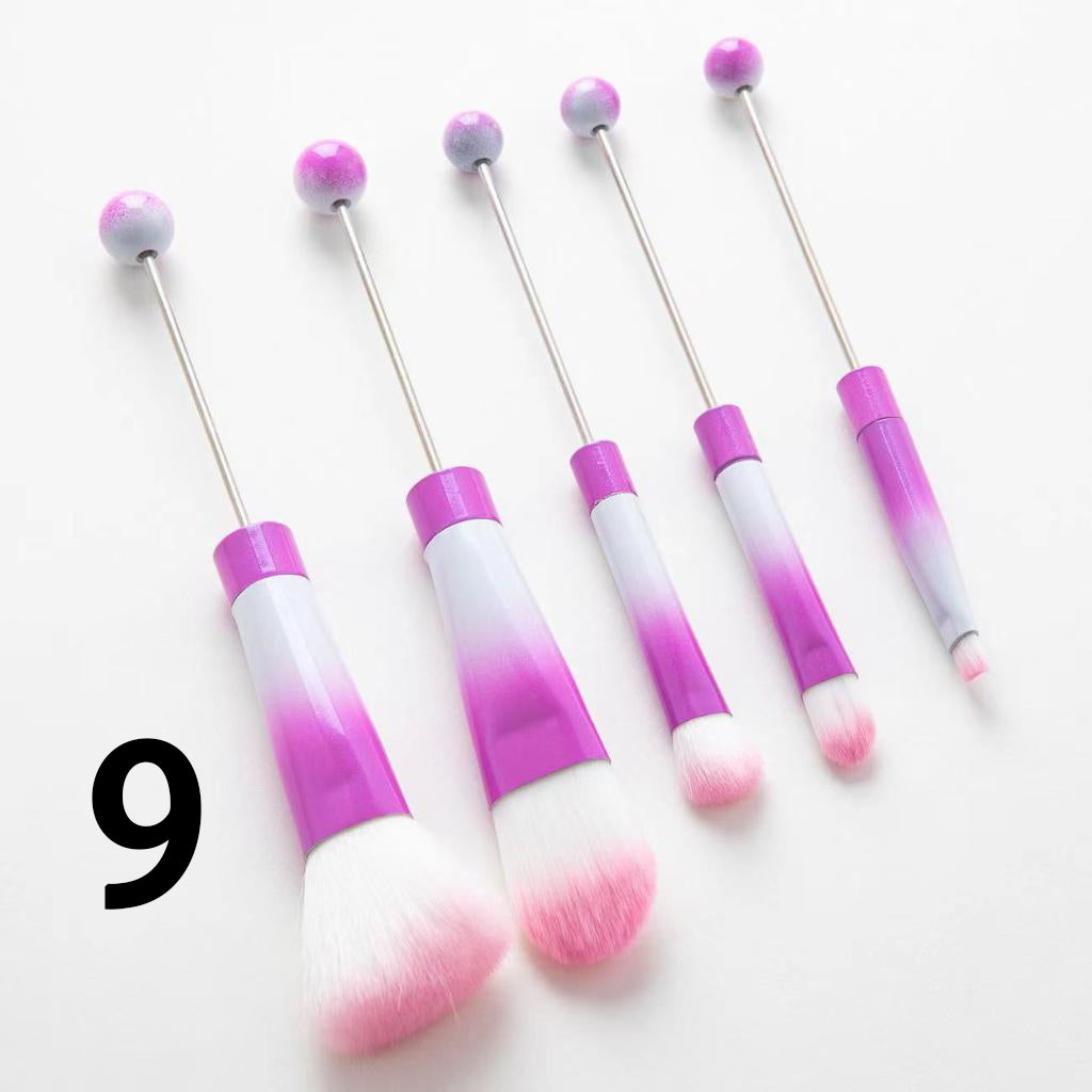 Beadable Makeup Brushes, Beaded Make Up Brush Solid And Ombre Color (1 Set = 5 pieces)