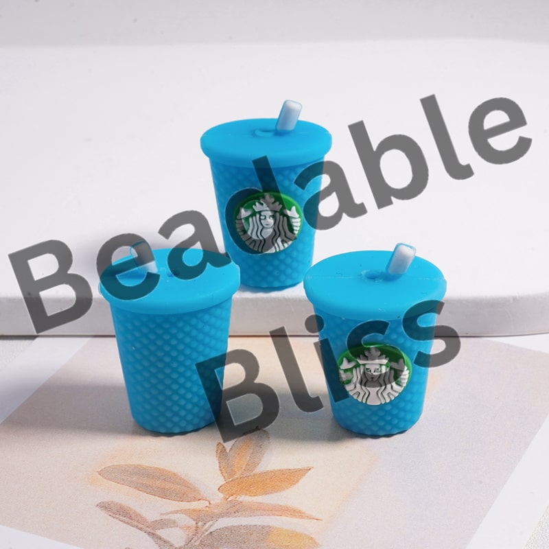Silicone Focal Beads 3D Cute Coffee Cup Bottle with Straw