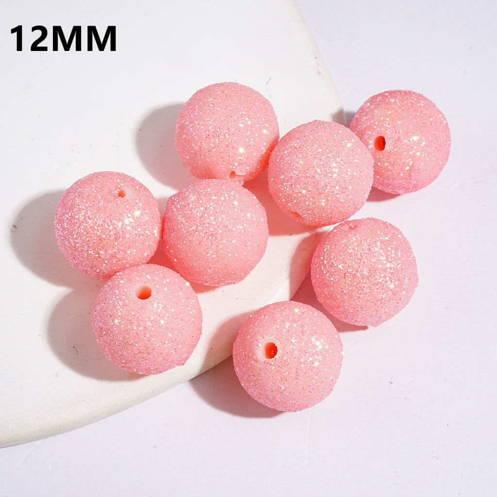 Acrylic Beads for Bracelets Pink Round with Shiny Glitters, 12MM, Middle Size