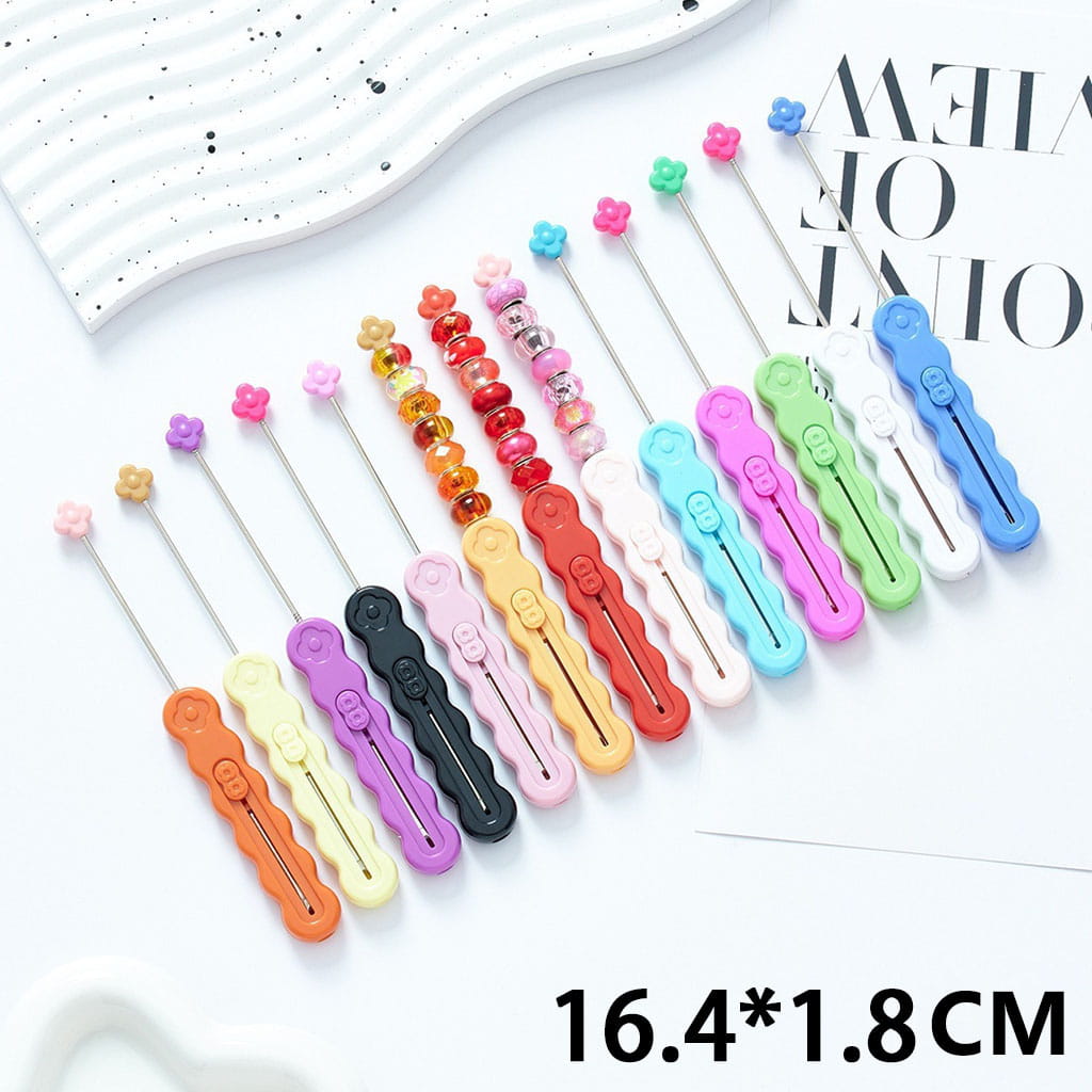 DIY Beadable Retractable Seam Ripper with Flower, Portable Sewing Stitch Thread Remover Tool, Thread Cutter, Wire Picker, 16.4*1.8CM Multi-Color