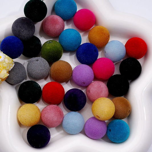 Flocked Acrylic Beads, Round Shape, Random Mix Dark Colors, 16mm, MZ, Please Read the Description