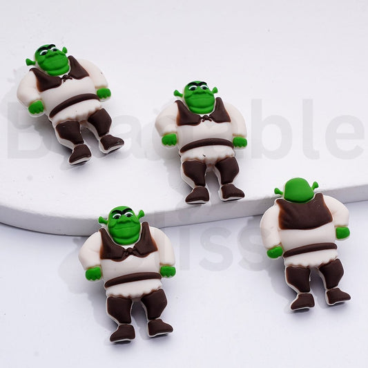 3D Cute Vivid Green Monster Shre Silicone Focal Beads
