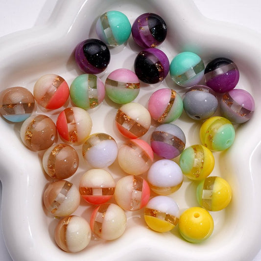 Glitter Cat Eye Double Color Round Acrylic Beads Mini Gold Foil Paper Inside, 16MM
