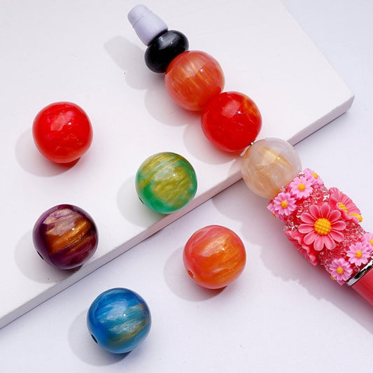 Glossy Glitter Art Stripes Colorful Round Acrylic Beads, 16MM