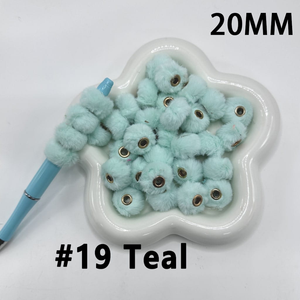 Pom Pom Fluffy Hard Beads and in Solid Colors, 20MM