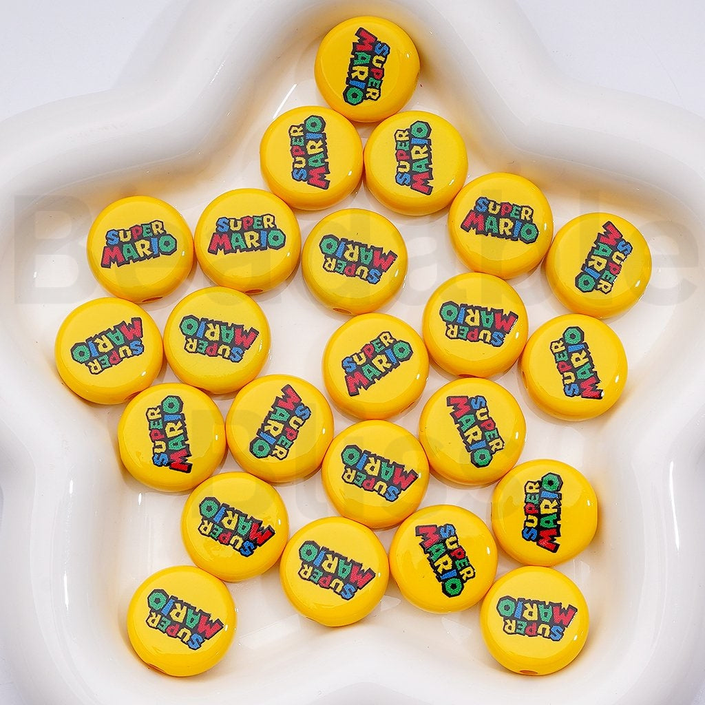 Cute Supe Mari Series Flat Round Acrylic Beads, 18MM