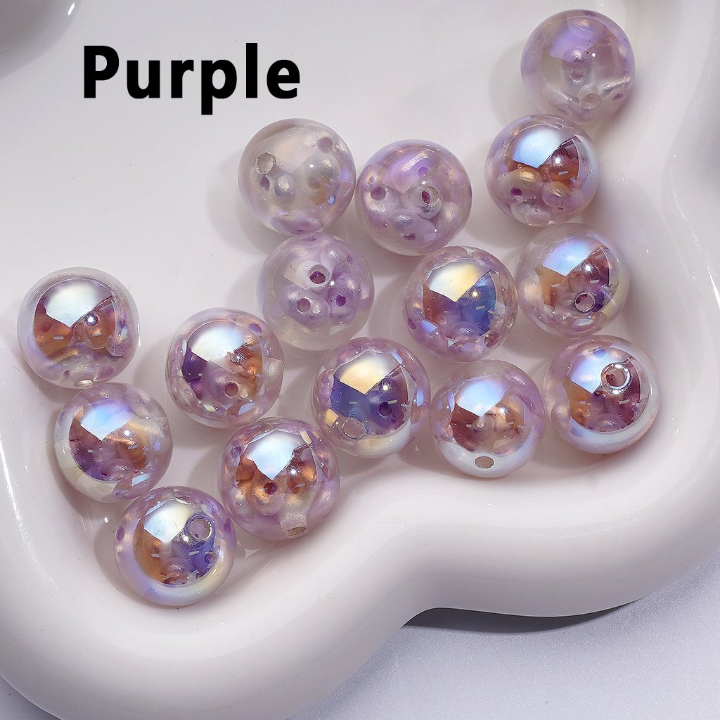 UV Coating Glossy Clear Round Acrylic Beads Mini Colorful Peanuts Beads Inside, 16MM (The Material is Resin)