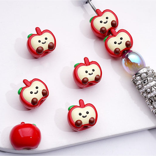 Cute Hand Painted Smile Face Half-Apple Acrylic Beads, 15*18MM