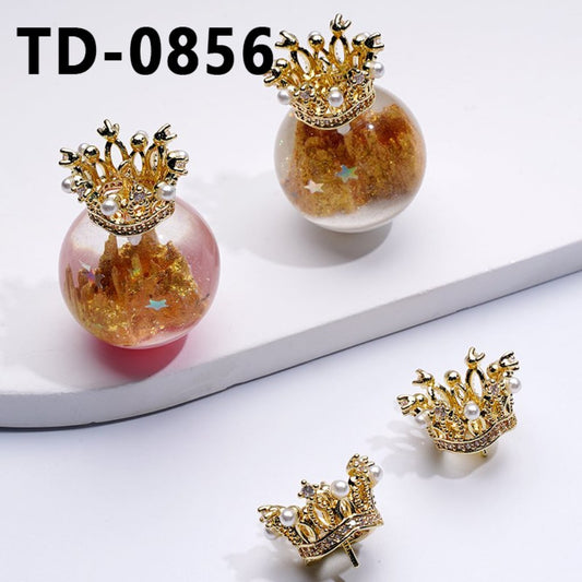 Bling Bling Fancy Gold Alloy Crown with White Pearls for Beads Jewelry Accessories, Around 20*10MM, Please read the description