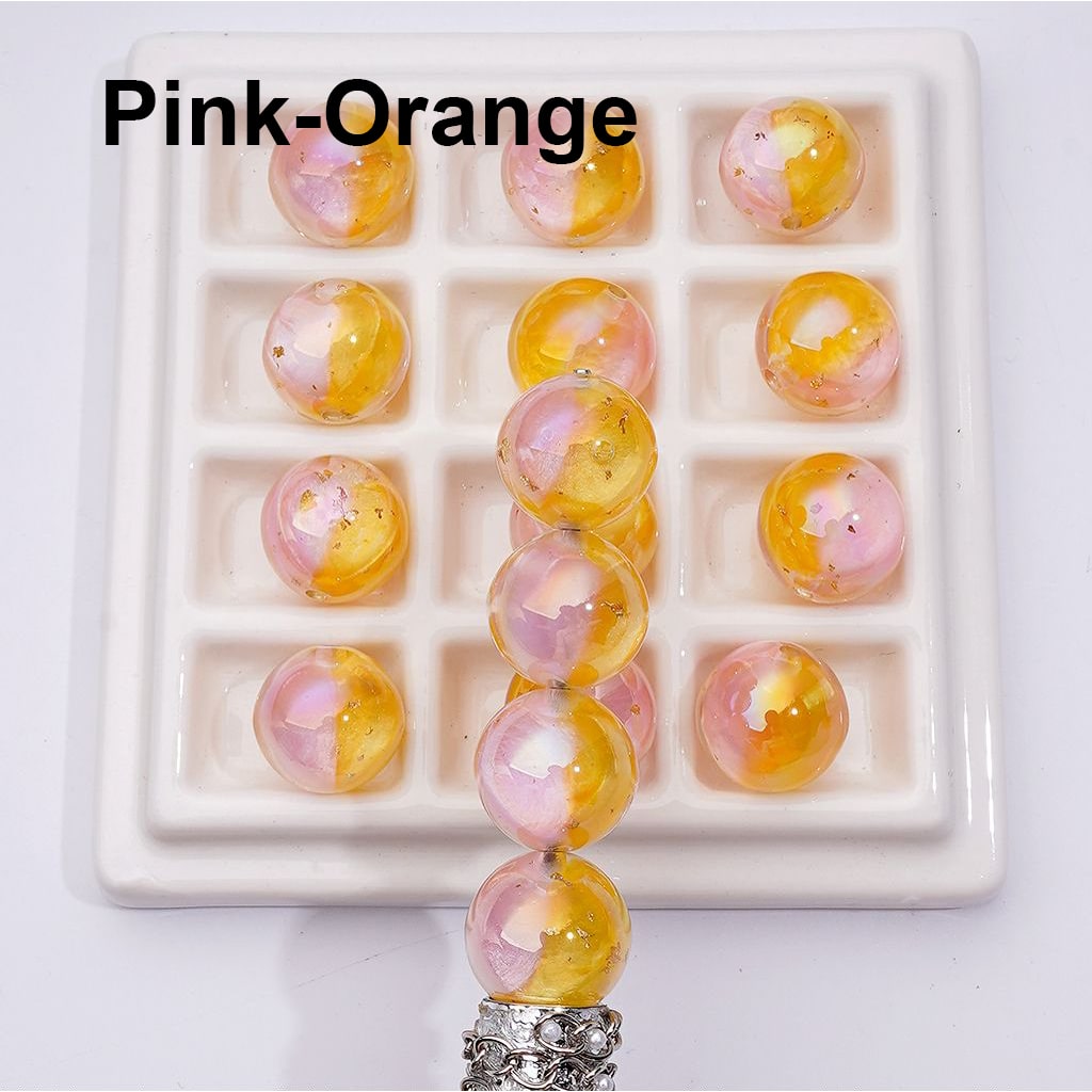 Large Double Color Resin Heart Gold Foil Paper Inside Clear Round Acrylic Beads, 16MM, Random Mix