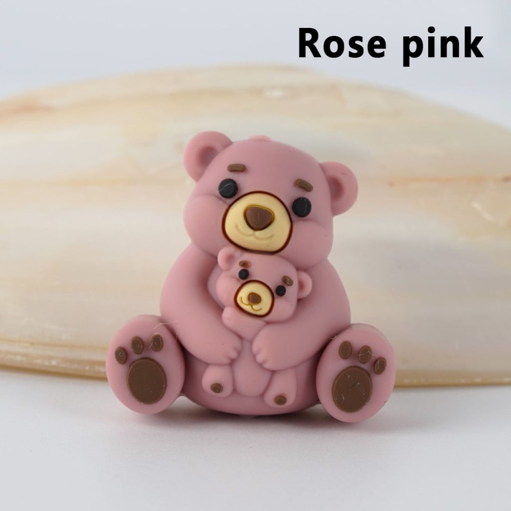 3D Vivid Cute Bear Mom Baby Silicone Focal Beads