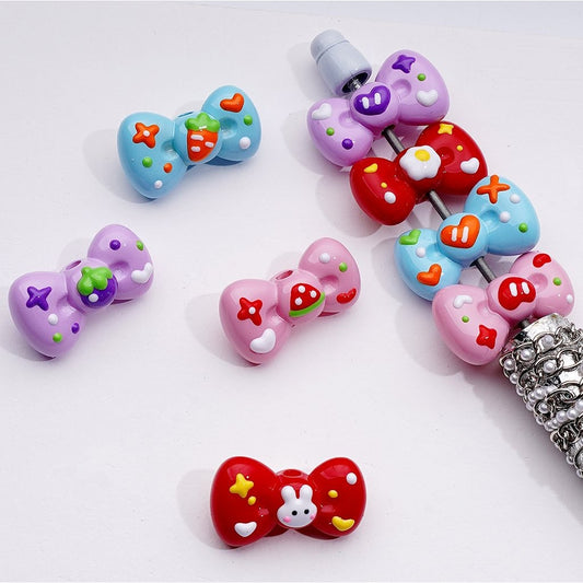 Cute Hand Painted Multi-Color Bowknots Acrylic Beads, 25*12*12MM, Random Mix