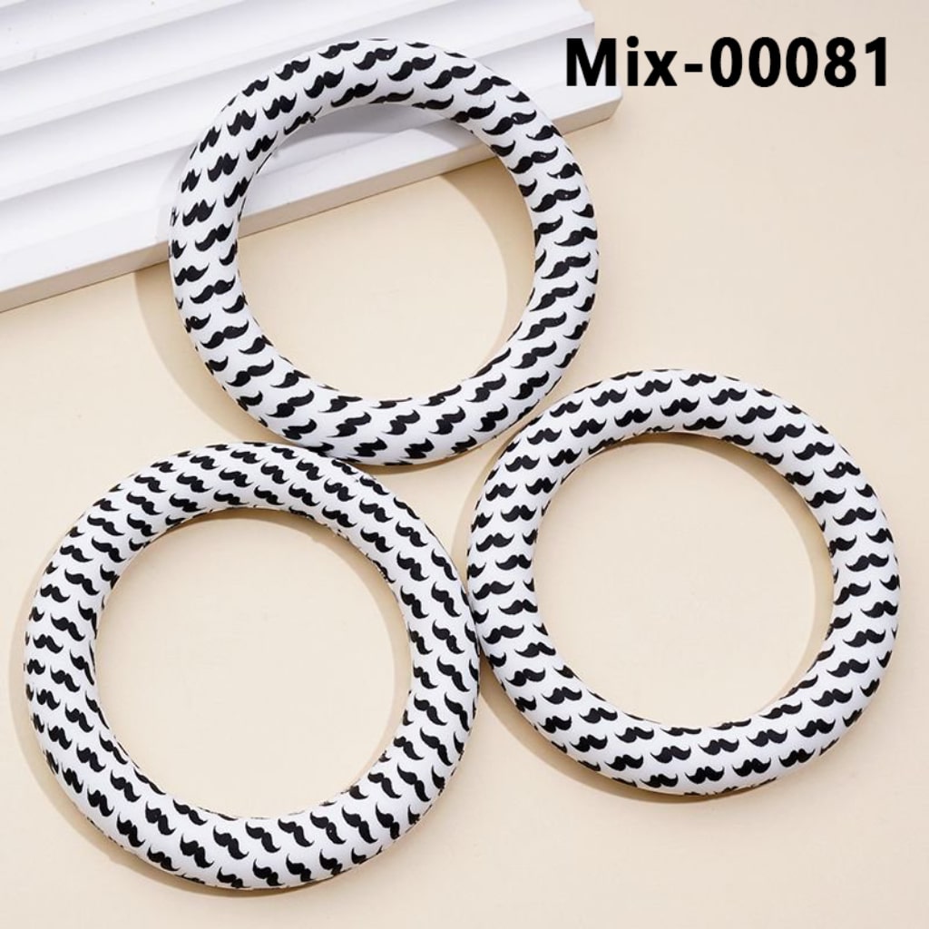 Black Moustache Beard Dad Father White Silicone Ring Frame Bead Circle Round Soft Car Hanger Charm Loop 65mm