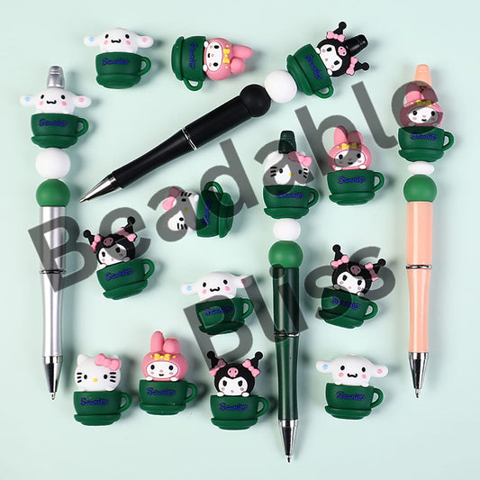 Silicone Focal Beads 3D Adorable Character Coffee Cup Series