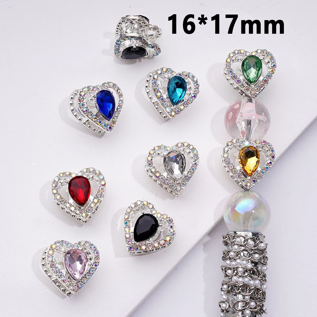 Fancy Silver Alloy Heart Beads with Colorful & AB Rhinestones, 16*17MM, Random Mix