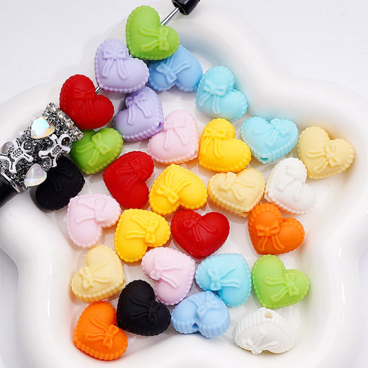 Acrylic Beads Rubber Coating Heart Shape with Bowknots, Multi-Color, 18*20MM (Single Color is av available for 200pcs(Whole Bag))