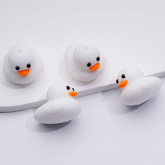 3D Cute White Duckling Silicone Focal Beads