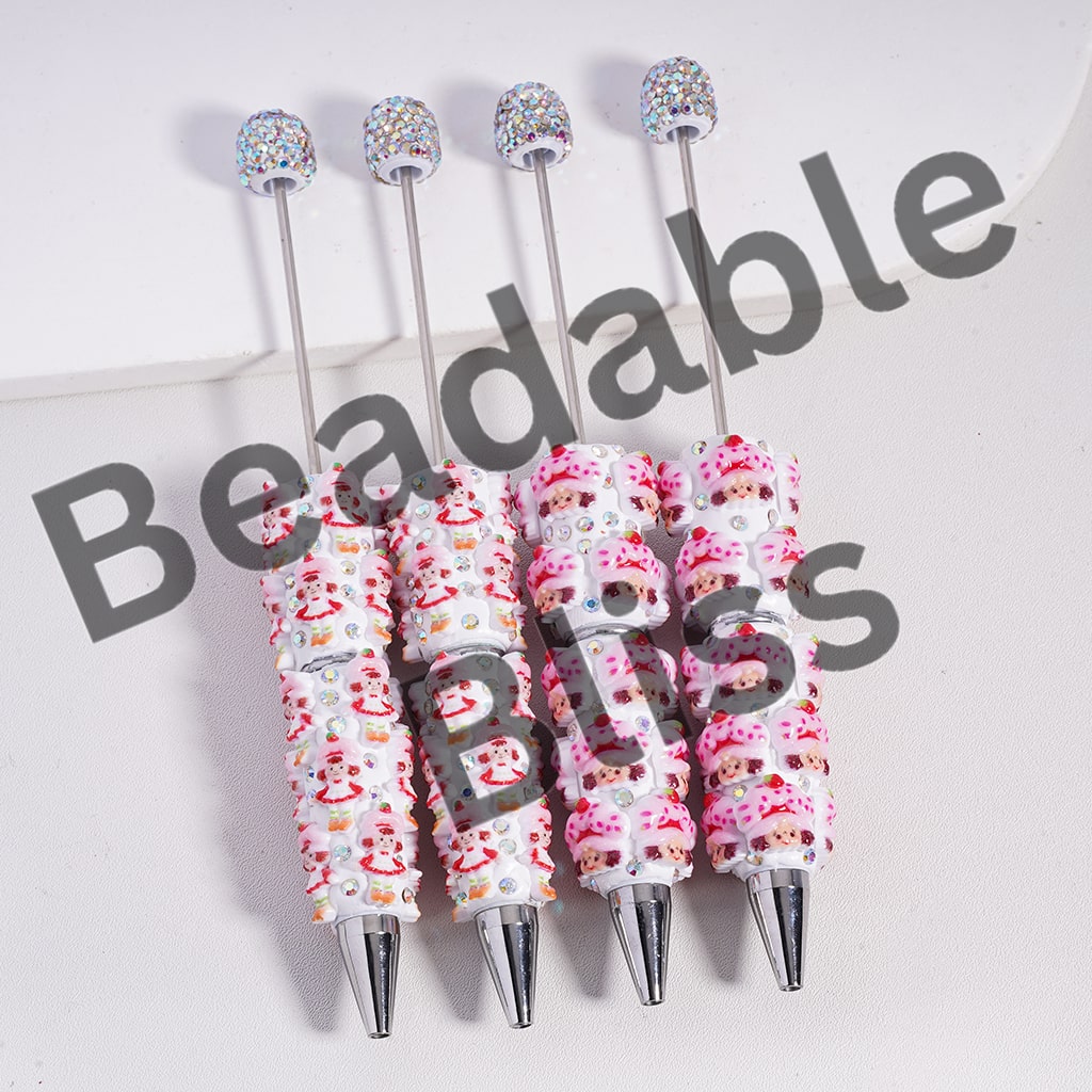 Beadable Clay Pen Cute Strawberry Girl Series with AB Rhinestones, Character w Fancy Look