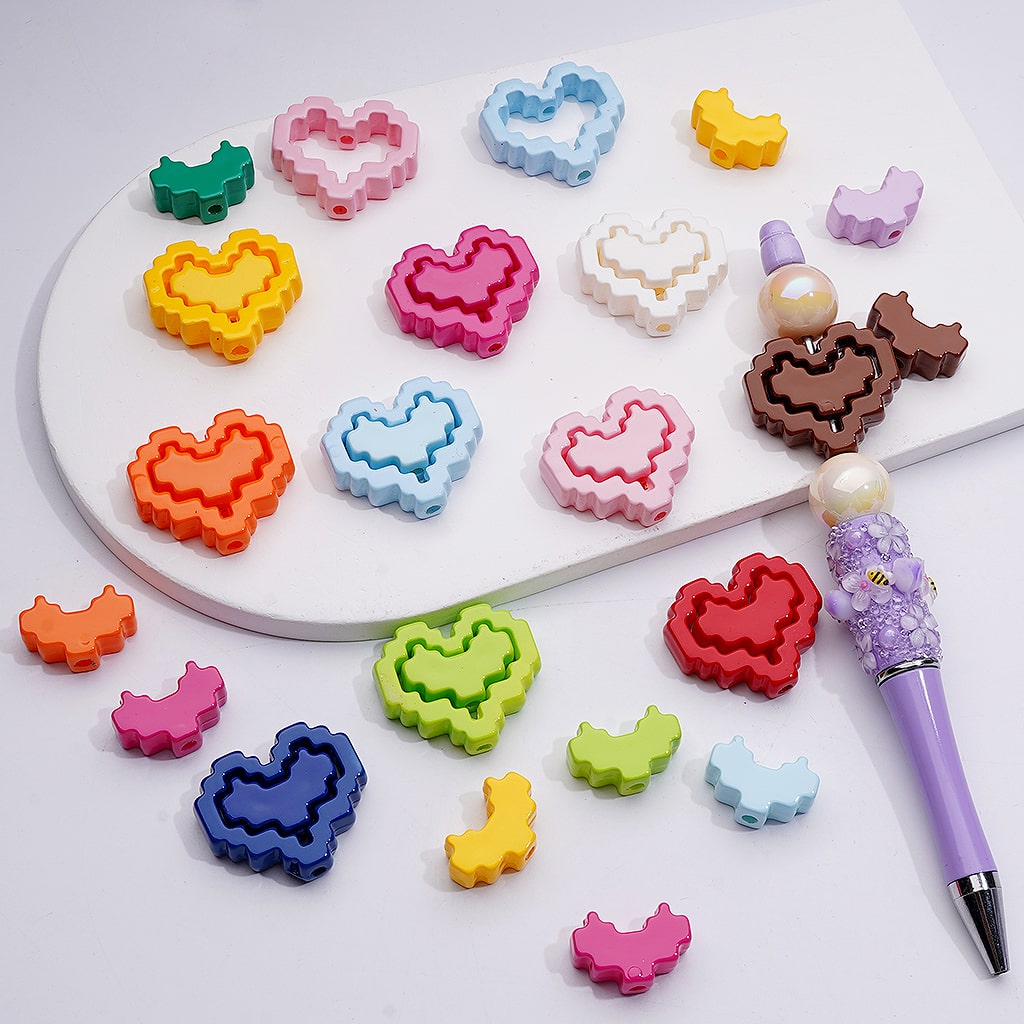 Cute Hearts & Hearts Frame Puzzle Set Acrylic Beads, 30*26MM (1pcs heart+1pcs heart frame is 1set, 20pcs is 10Sets, Single Color is available for 200sets(Whole bag))