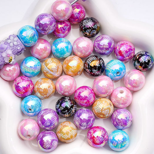 Acrylic Beads UV Coating Lace Butterfly Prints Multi-Color, 16MM (Single Color is available for 200pcs(whole bag) only)