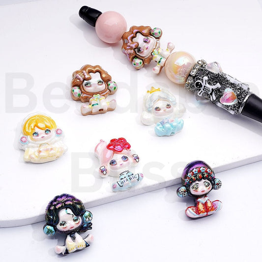 Acrylic Beads UV Coating Cute Girl Po Mar Figure 25*21MM, Random Mix