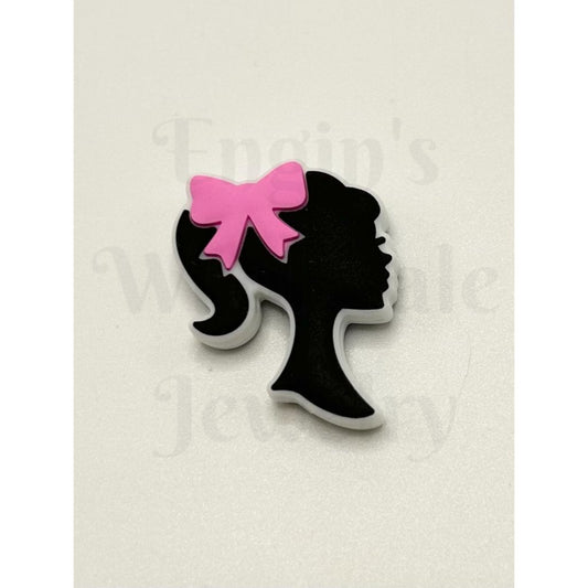 Cartoon Barby with Pink Ribbon Silicone Focal Beads