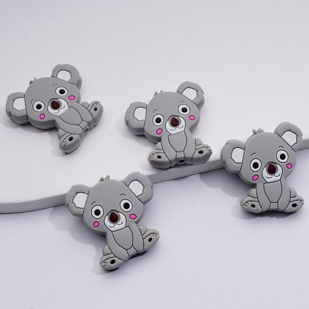 Cute Gray Koala with Brown Nose Silicone Focal Beads