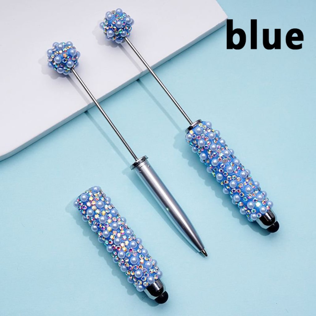 Beadable Clay Stylus Pens with AB Rhinestones White Pearls Covered the Entire Pen