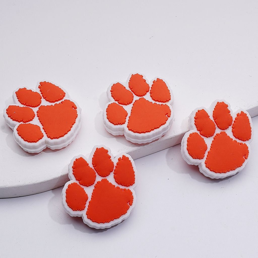 Cute Orange Puppy Paws Silicone Focal Beads