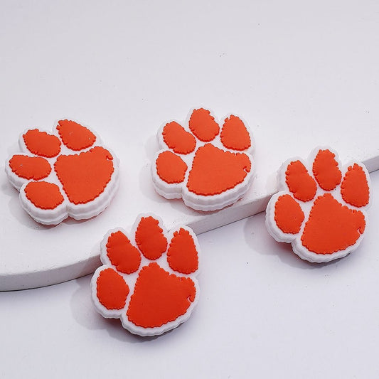 Cute Orange Puppy Paws Silicone Focal Beads