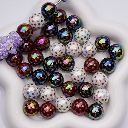 UV Coating Brown Round Spots Round Acrylic Beads, 16MM