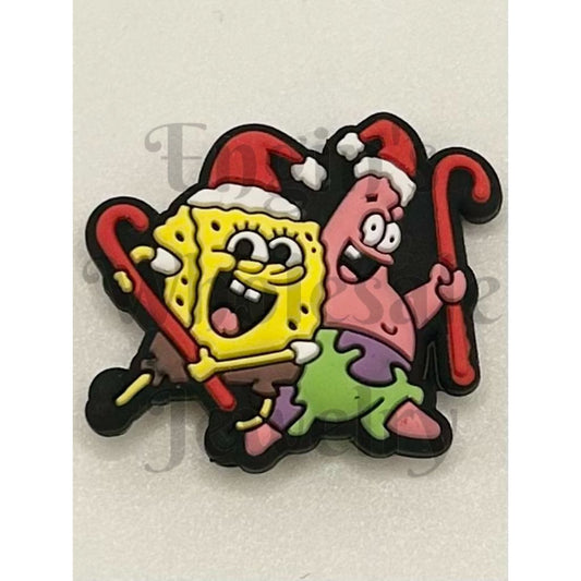 Christmas Cartoon Patrick Star & Sponge with Candy Cane Silicone Focal Beads