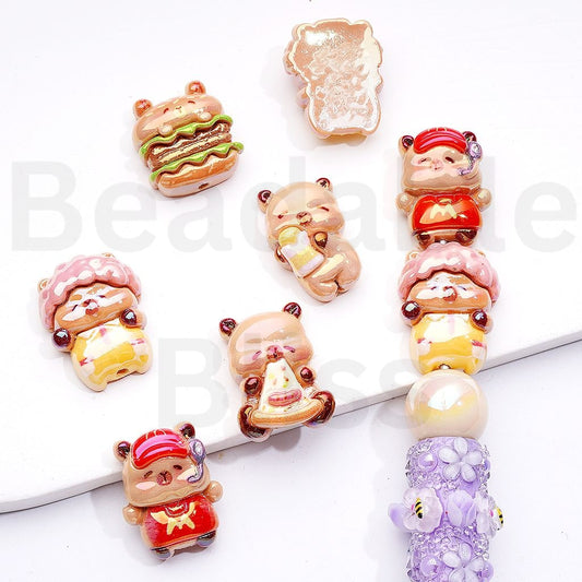 UV Coating Cute Capybara McDonal Burger Sandwich Acrylic Beads, Around 25*20MM, Random Mix