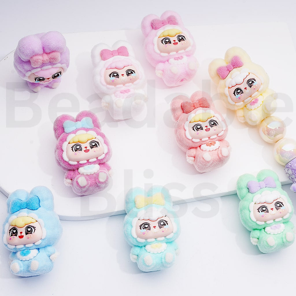 Cute Flocked Babythre Pendant Pen Topper Acrylic Beads Jewelry Accessories, 44*30MM