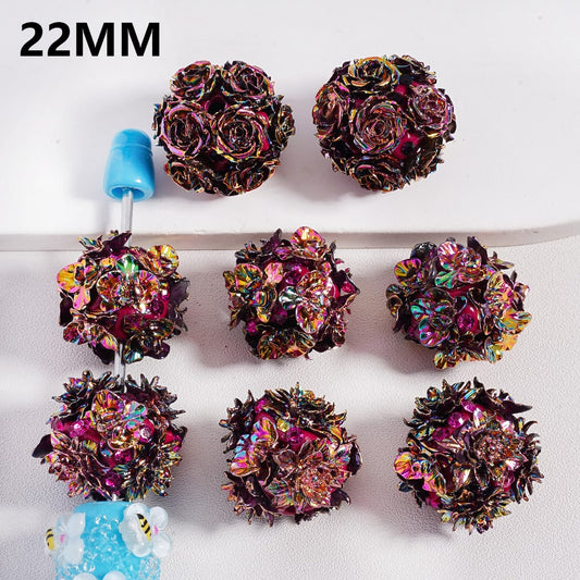 Clay Beads UV Coating Shiny Dazzling Purple-Red Flowers Rhinestones