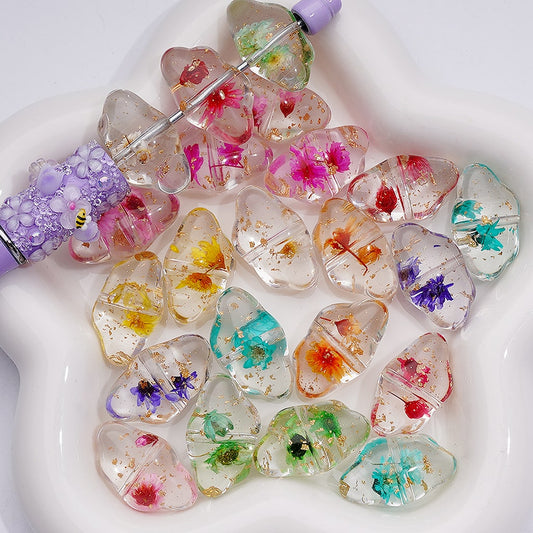 Multi-Color Dried Flowers Gold Foil Paper Inside Clear Cloud Acrylic Beads, 13*22MM  (Single Color is available for 200pcs(Whole bag))