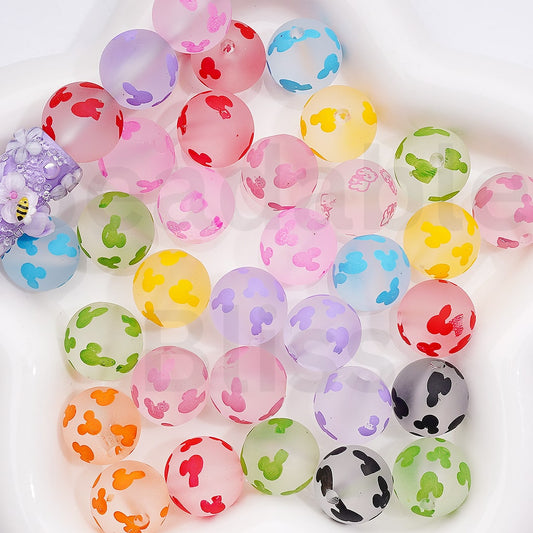 Frosted Multi-Color Micke Mous Head Prints Round Acrylic Beads, 16MM (Single Color is available for 200pcs(Whole Bag))